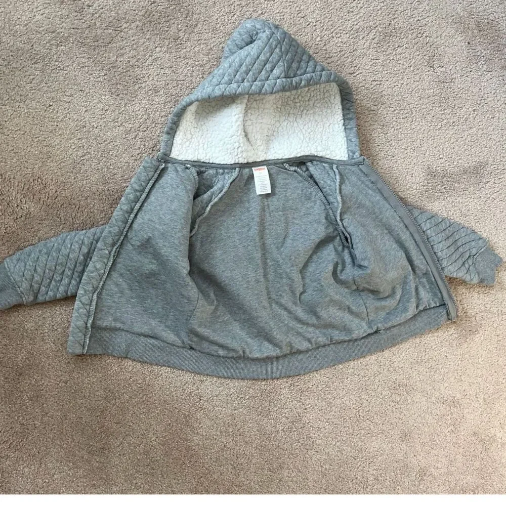 Gymboree Toddler Gray Quilted Zip-Up Hoodie Jacket Sherpa Lined Size 3T